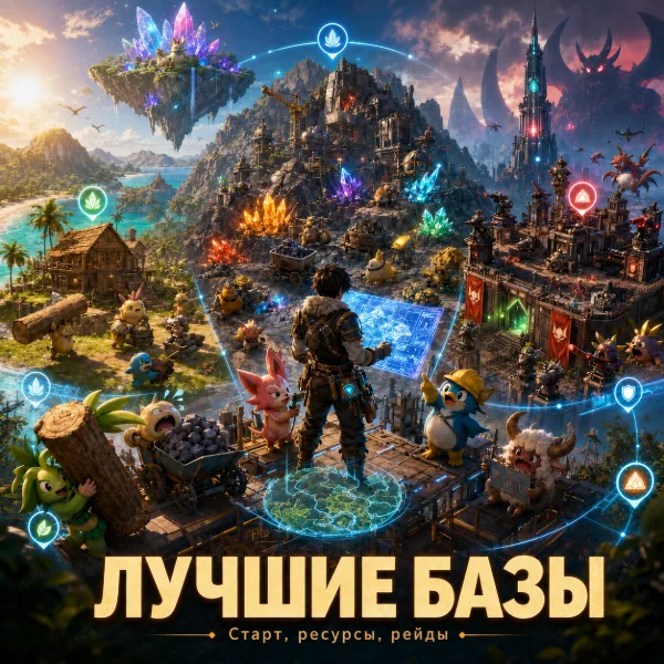 Обложка Лучшие места для базы в Palworld 1.0: координаты для старта, фарма ресурсов и рейдов