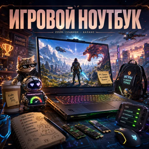 Обложка Как выбрать игровой ноутбук в 2026 году: разбор всех характеристик и сравнение с настольным ПК
