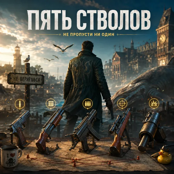 Обложка Всё оружие в The Sinking City 2: где найти дробовик, пистолет-пулемёт, винтовку и гранатомёт