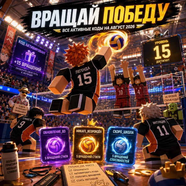 Обложка Коды Volleyball Legends в Roblox (август 2026): рабочие комбинации и Lucky Spins