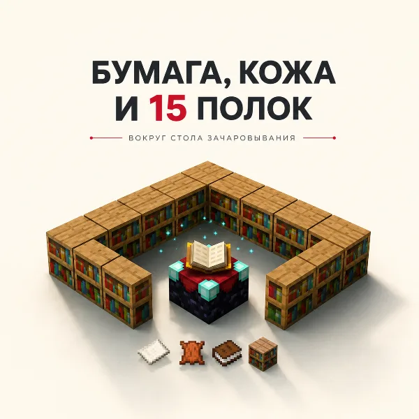 Обложка Книга в Minecraft: рецепт крафта, книжная полка и книга с пером
