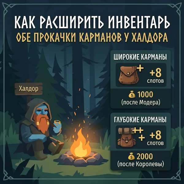 Обложка Как расширить инвентарь в Valheim: обе прокачки карманов у Халдора