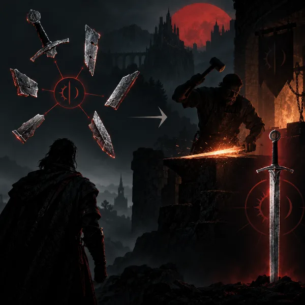 Обложка Перековать заново (Forge It Anew) в The Blood of Dawnwalker: все осколки меча и кузнец