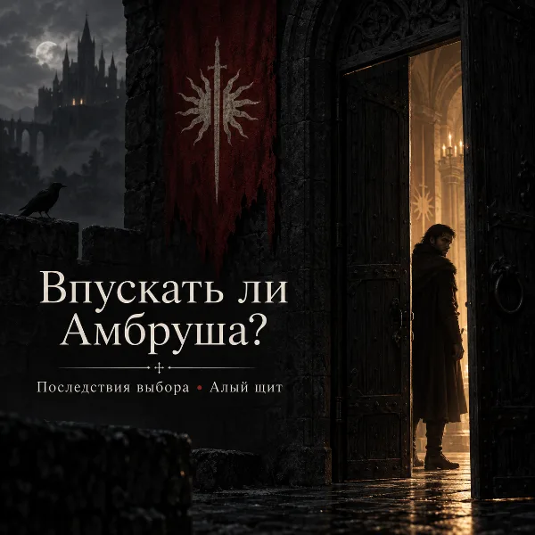 Обложка Впускать ли Амбруша в The Blood of Dawnwalker: последствия выбора и «Алый щит»