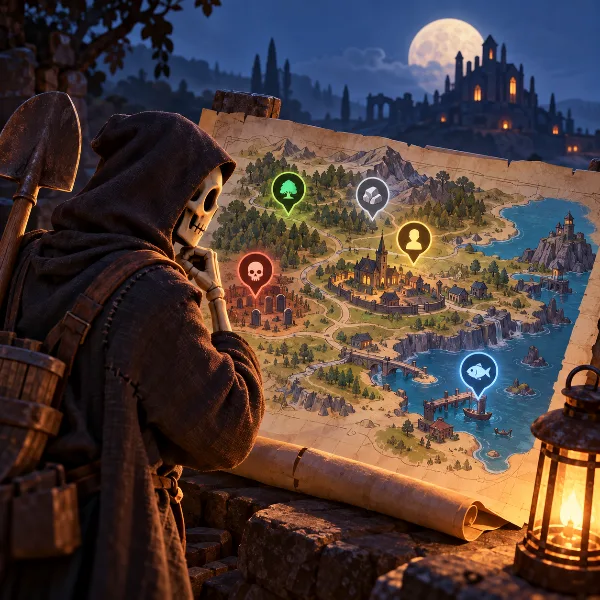 Обложка Карта Graveyard Keeper 2: все локации, NPC, ресурсы и места рыбалки