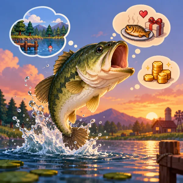 Обложка Большеротый окунь в Stardew Valley: где ловить, зачем нужен и сколько стоит
