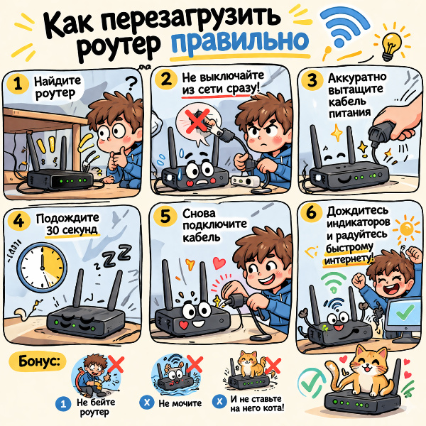 Обложка Как перезагрузить роутер правильно: 3 безопасных способа и что делать, если интернет не появляется