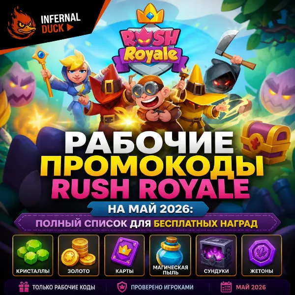 Обложка Рабочие промокоды Rush Royale на май 2026: полный список для бесплатных наград