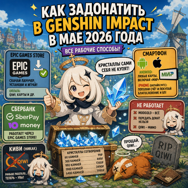 Обложка Как пополнить счёт в Genshin Impact в 2026 году: все способы доната для России