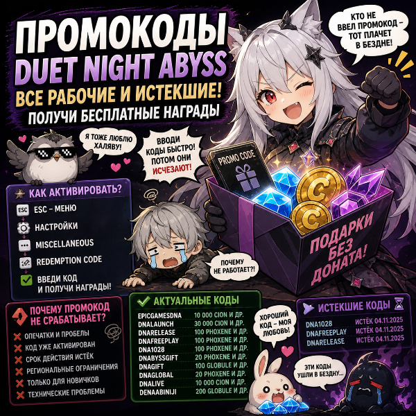 Обложка Промокоды Duet Night Abyss: полный список актуальных кодов на май 2026