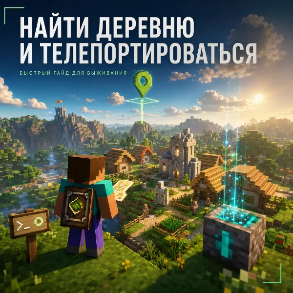 Обложка Как найти деревню в Minecraft: команды /locate и /tp для мгновенной телепортации