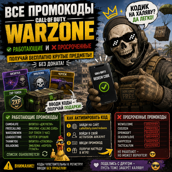 Обложка Рабочие промокоды Call of Duty Warzone — актуальные коды на май 2026