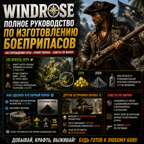 Обложка Добываем серу и создаем кустарный порох в Windrose