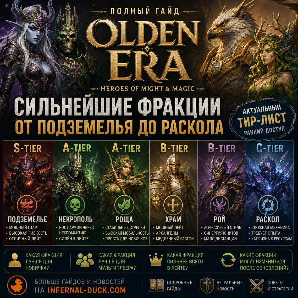 Обложка Тир-лист фракций Heroes of Might and Magic: Olden Era — лучший выбор для старта и мультиплеера