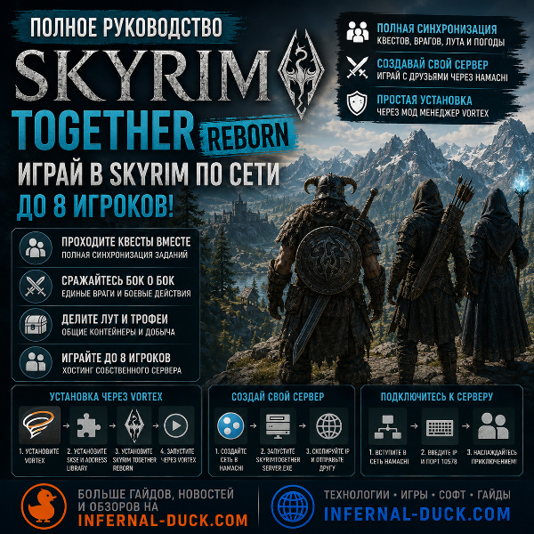 Обложка Гайд по установке Skyrim Together Reborn на Скайрим: Кооп мультиплеер вдвоем с друзьями