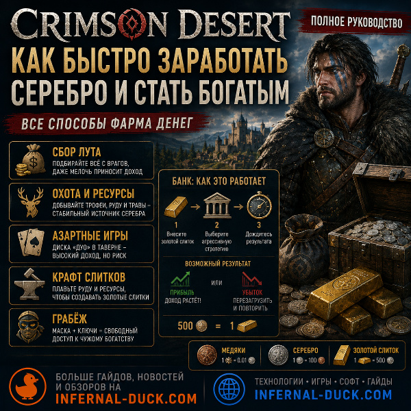 Обложка Crimson Desert: как быстро заработать деньги и фармить серебро — полный гайд по фарму валюты