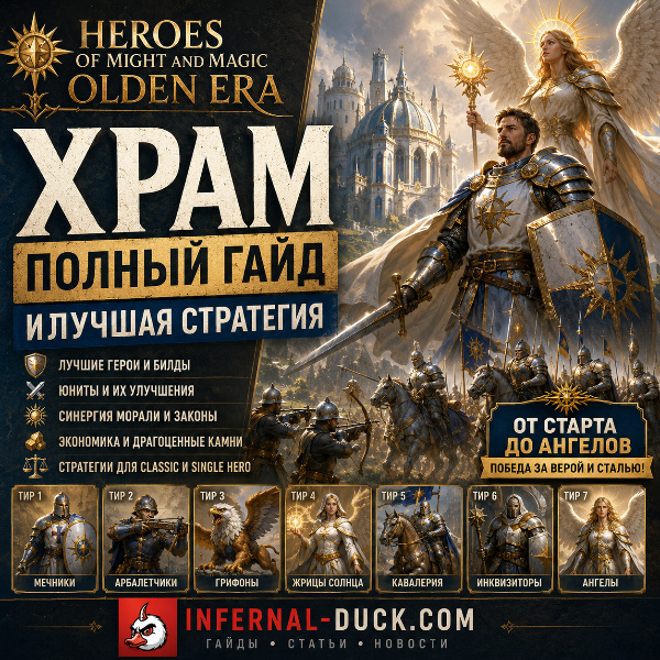 Обложка Гайд по фракции Храм в Heroes of Might and Magic: Olden Era — лучшие герои, юниты и законы