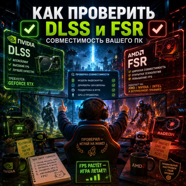 Обложка Как проверить поддержку DLSS и FSR на своей видеокарте: полный гайд