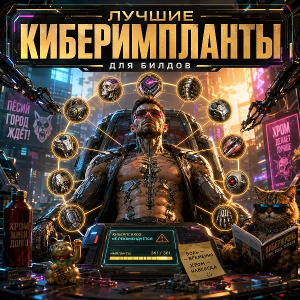 Обложка Топ лучших имплантов в Cyberpunk 2077 2.0 и Phantom Liberty: гайд по хрому