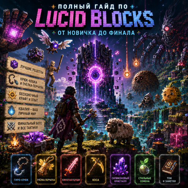 Обложка Lucid Blocks: Полное руководство по выживанию, крафту и финальному боссу