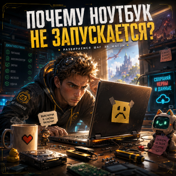 Обложка Ноутбук не включается: полное руководство по диагностике и ремонту своими руками