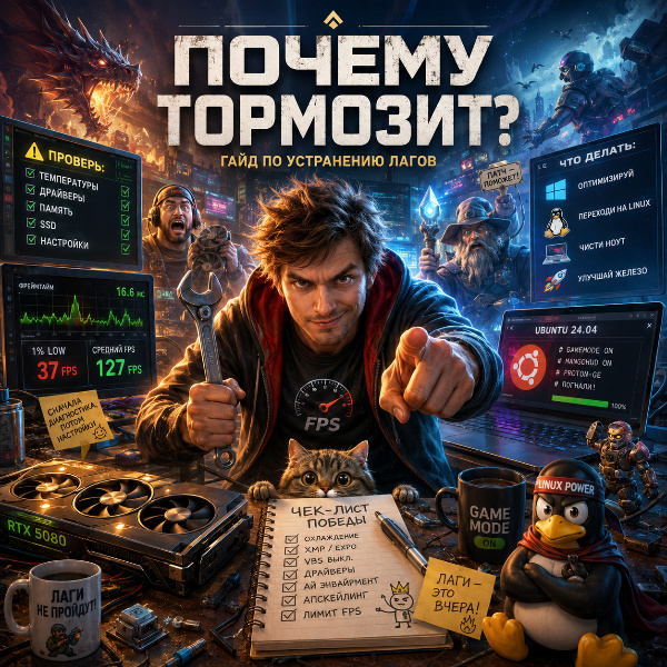 Обложка Почему тормозят игры на ПК в 2026 году: полный гайд для Windows 11 и Linux
