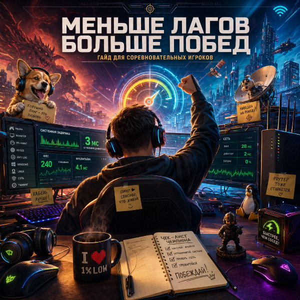 Обложка Полная оптимизация ПК для соревновательных игр: FPS, задержка ввода, пинг и сеть