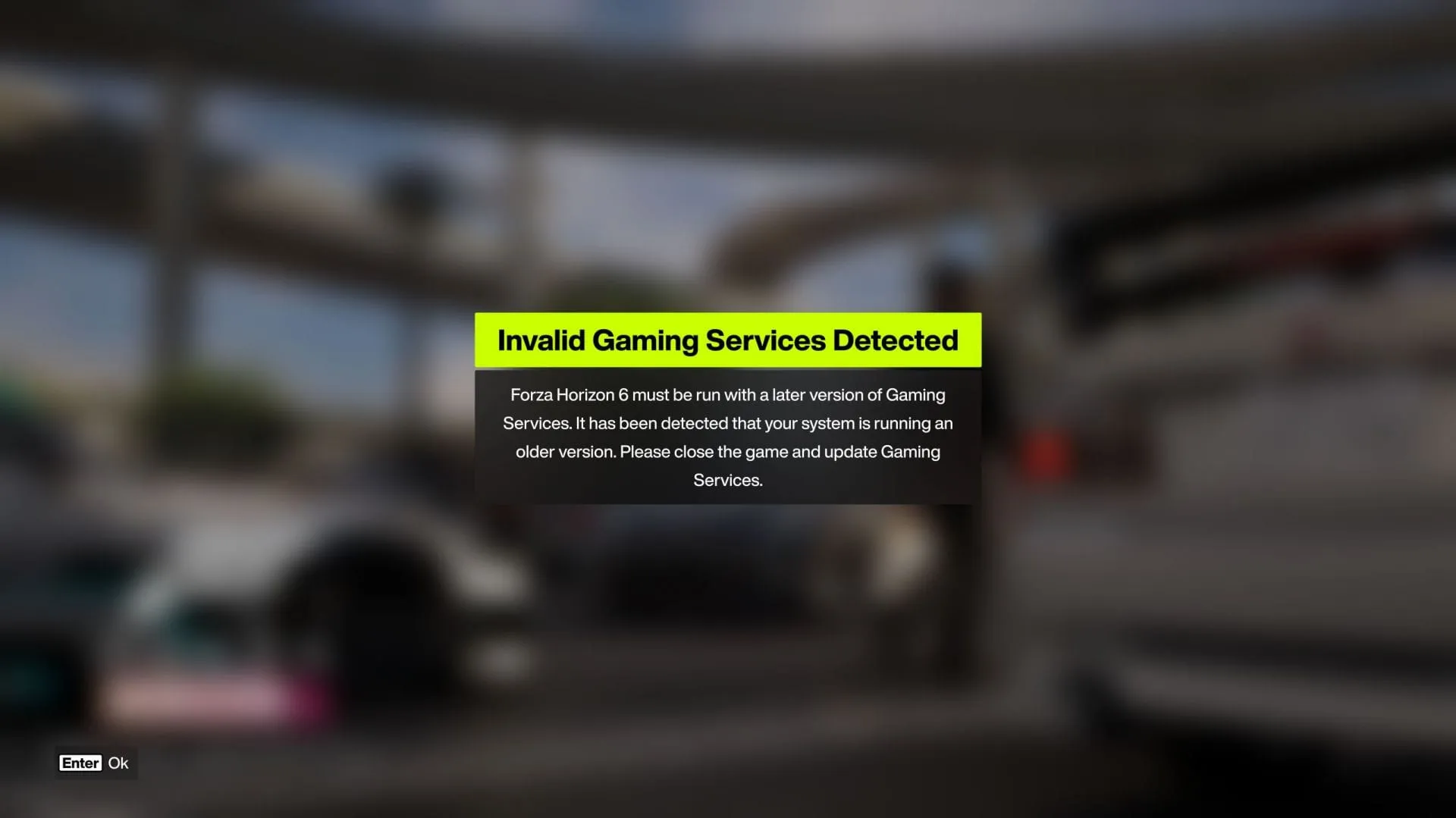 Ошибка устаревшей версии Gaming Services в Forza Horizon 6
