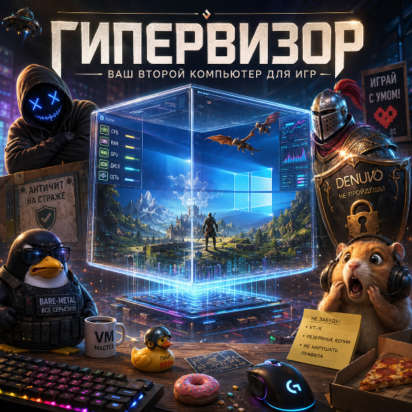 Обложка Гипервизор в играх: как виртуальные машины, Denuvo и античиты работают вместе