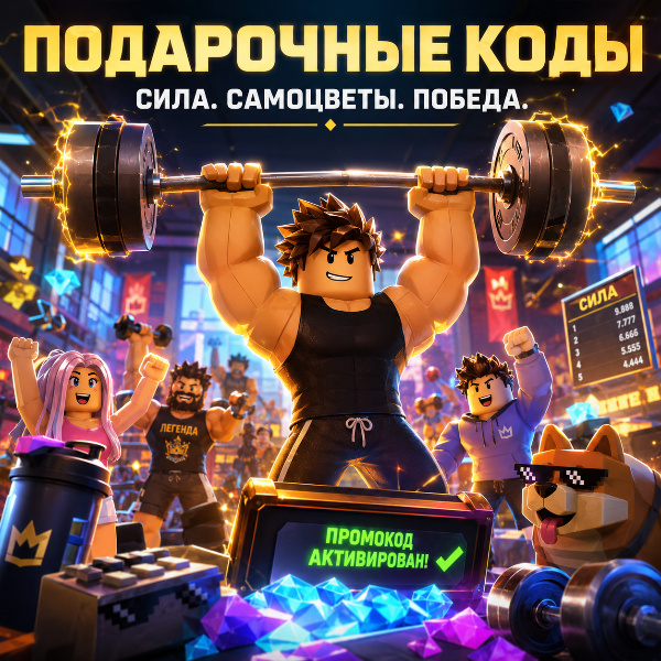 Обложка Промокоды Weight Lifting Simulator 4 (Симулятор Качка 4) - июнь 2026: Рабочие коды на силу и гемы