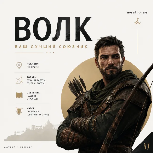 Обложка Гайд по Волку в Gothic 1 Remake: где найти, обучение, товары и задание на доспех из пластин ползунов