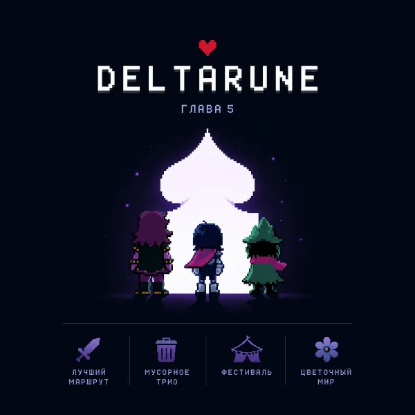 Обложка Deltarune Глава 5: Полное прохождение, битва с Мусорным трио и секреты цветочного мира