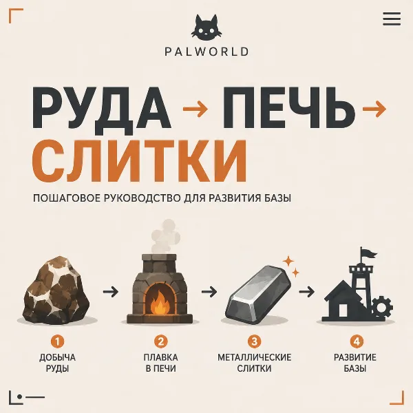 Обложка Palworld: как добыть металлическую руду и сделать слитки — полный гайд по печи и Палам
