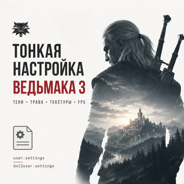 Обложка The Witcher 3: настройка графики через user.settings — тени, трава, текстуры, FPS