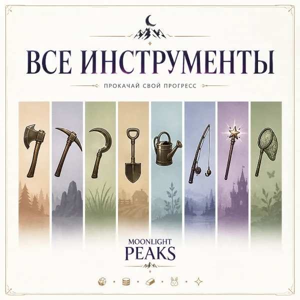 Обложка Moonlight Peaks: гайд по инструментам, их модернизации и порядку прокачки