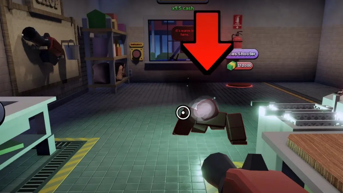 Скриншот Sell Fries в Roblox: аномалия ползёт по полу в сторону игрока