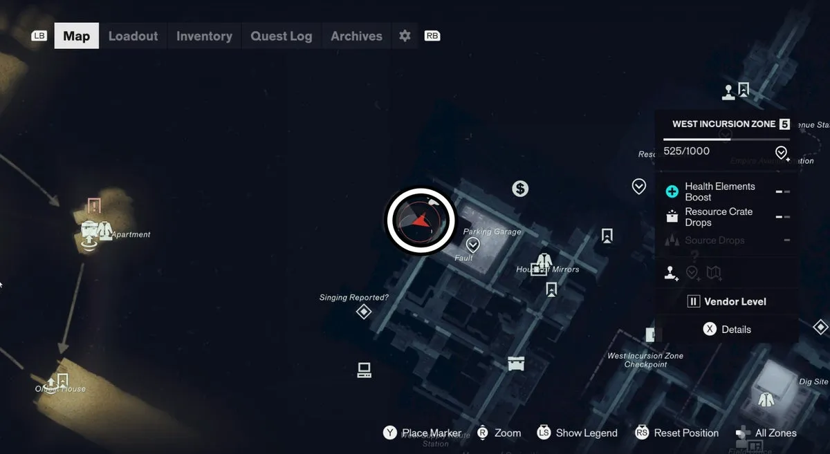 Местоположение игрушки в West Incursion Zone, отмеченное на карте, в Control Resonant