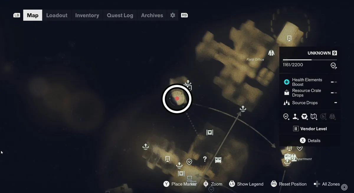 Местоположение игрушки в Unknown, отмеченное на карте, в Control Resonant