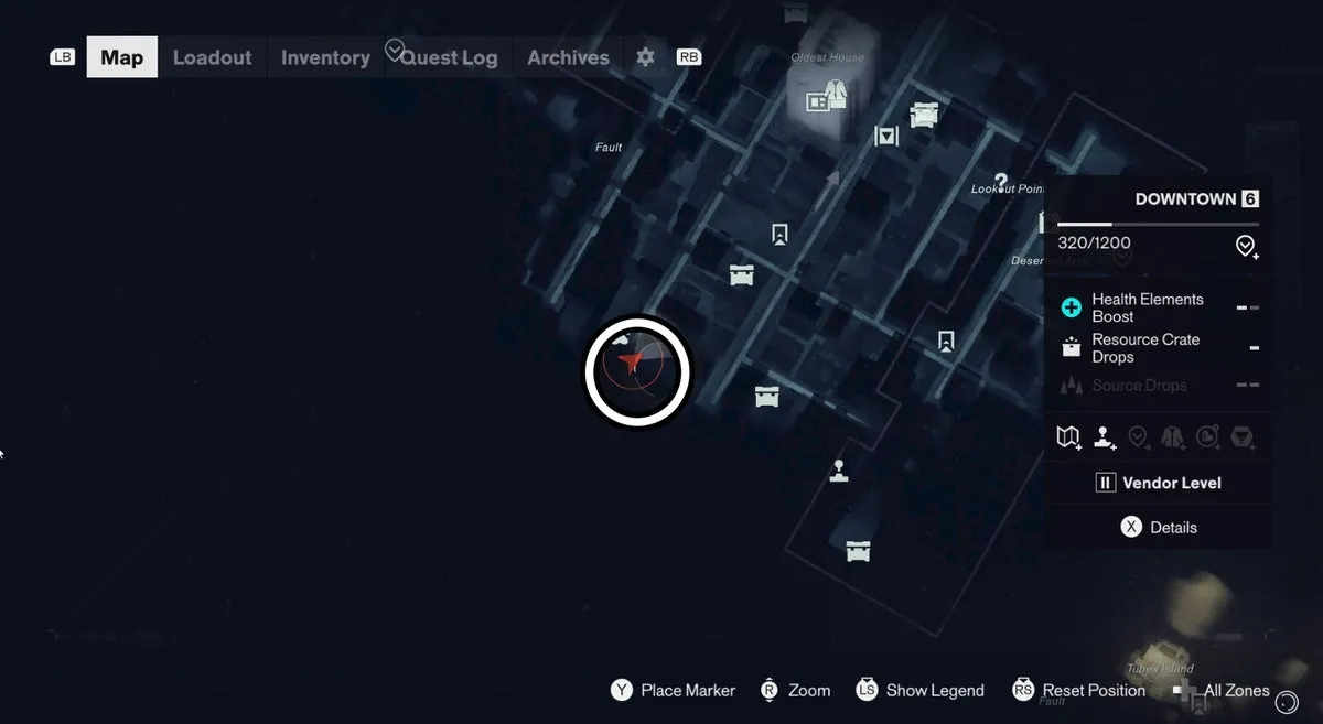 Местоположение игрушки в Downtown, отмеченное на карте, в Control Resonant