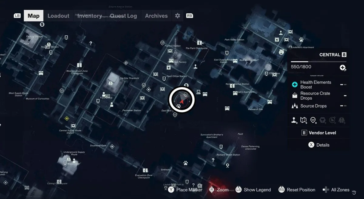 Местоположение игрушки в Central, отмеченное на карте, в Control Resonant