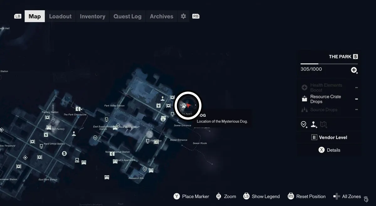Местоположение игрушки в The Park, отмеченное на карте, в Control Resonant