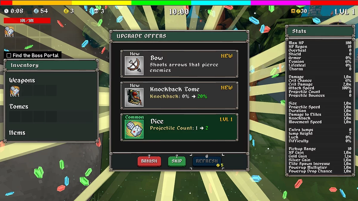 Экран выбора фолиантов в игре MegaBonk с доступными томами для прокачки