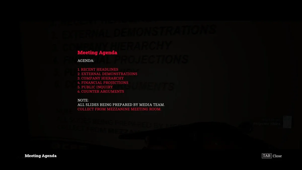 Повестка собрания (Meeting Agenda) в Silent Hill Townfall
