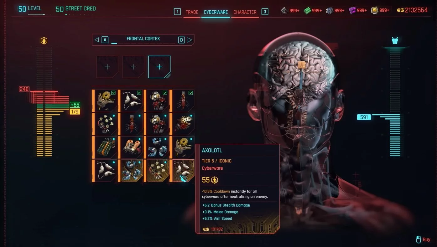 Культовый имплант Аксолотль в Cyberpunk 2077