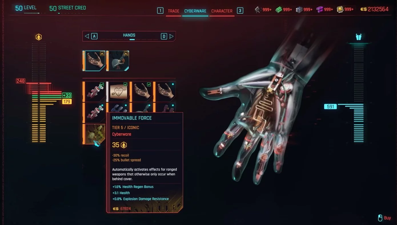 Имплант Гарант стабильности для ладоней в Cyberpunk 2077