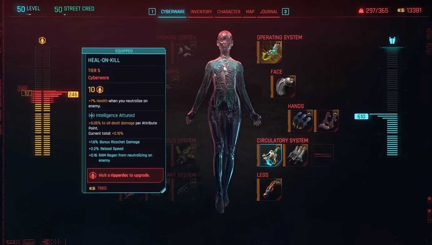 Имплант Регенерация за убийство в Cyberpunk 2077