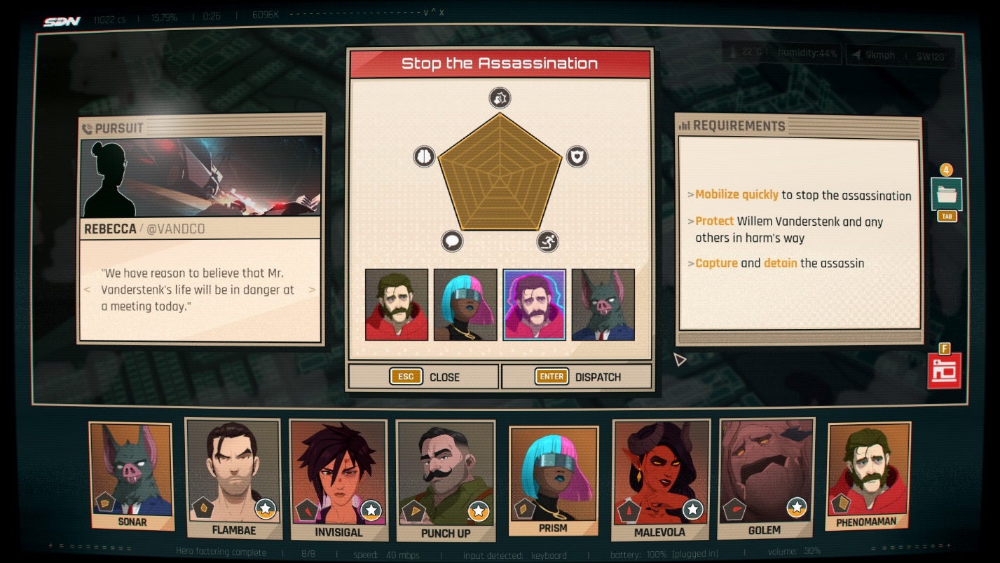 Полностью заполненный график успеха в Dispatch с тремя героями