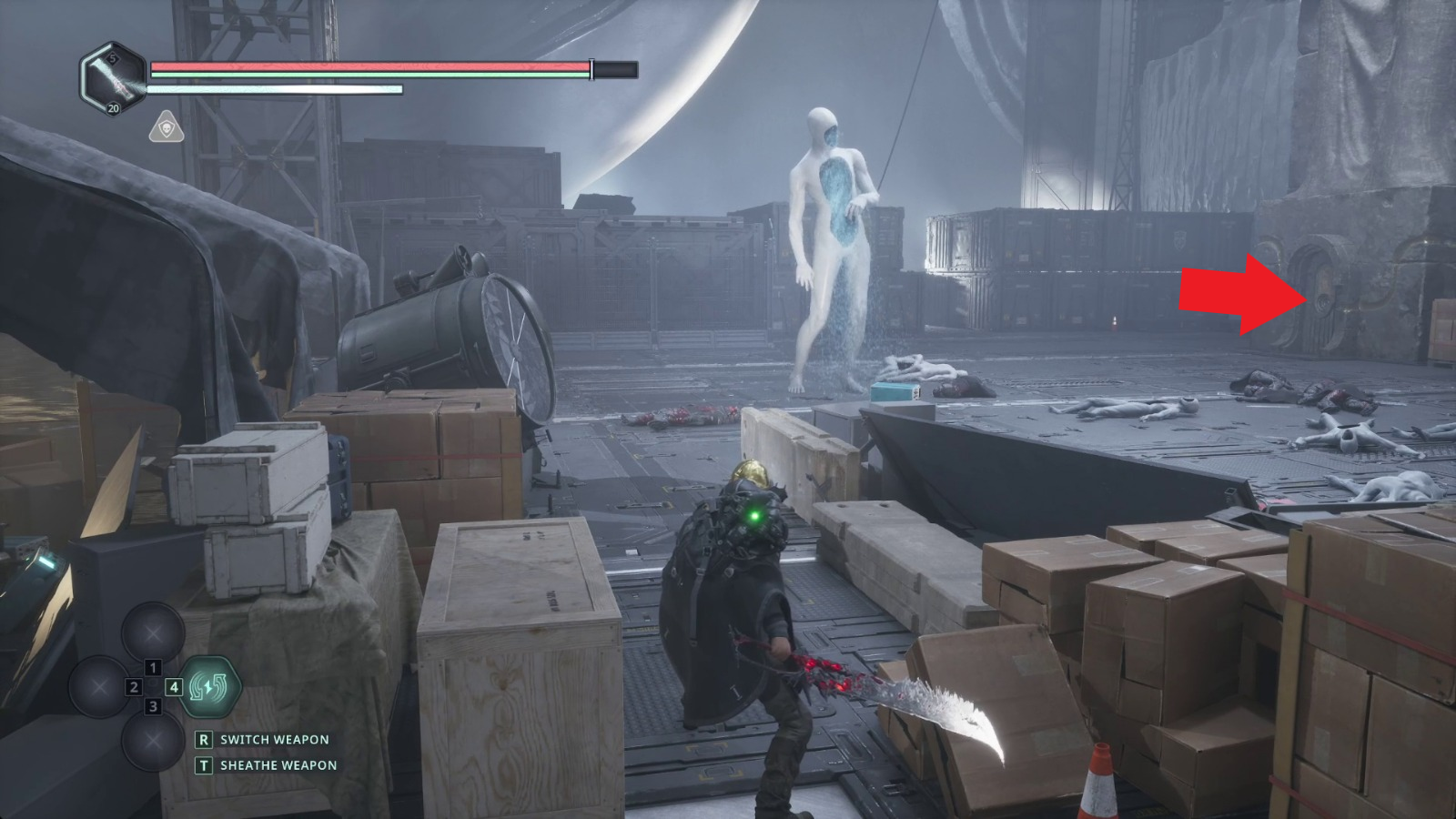 Скрытый проход между ящиками к финальной статуе