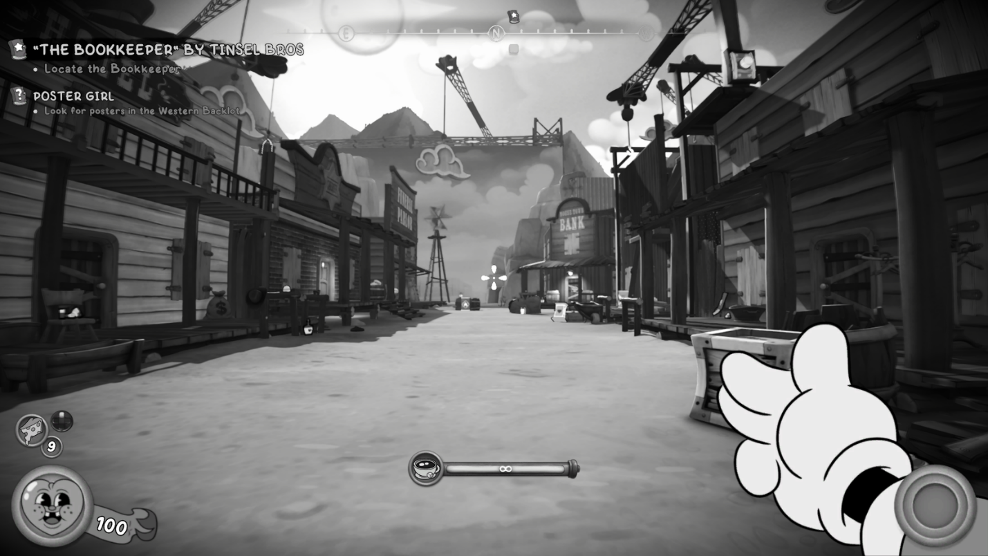 Съёмочная площадка вестерна в Mouse: P.I. For Hire, где в задании «Девушка с афиши» нужно найти плакат