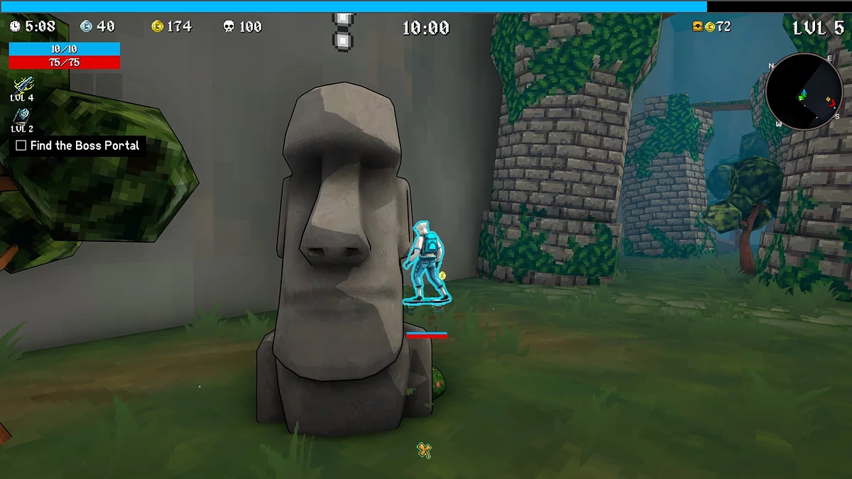 Статуя Маои в MegaBonk с выбором из трёх предметов